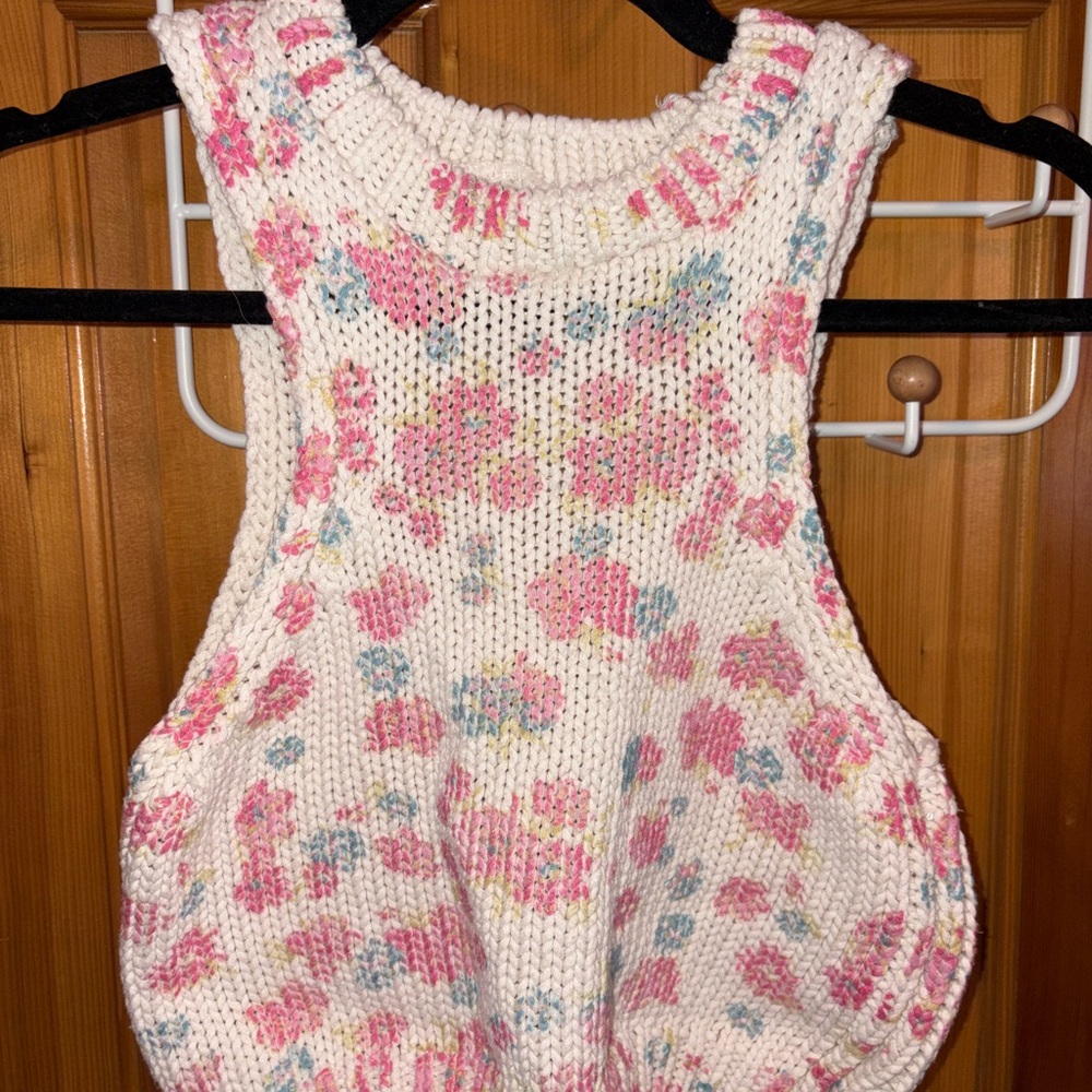 Zara Cream Knit Top with Floral Accents